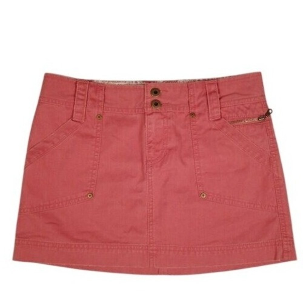 Old Navy‎ Burnt Red Cargo Mini Skirt Size 2 Distressed Trim Zipper Pockets